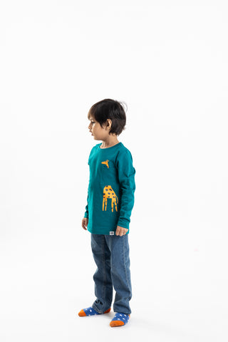 Pocketful of Giraffe Full Sleeve T-Shirt in Dark Turquoise - Unisex