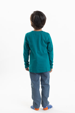 Pocketful of Giraffe Full Sleeve T-Shirt in Dark Turquoise - Unisex