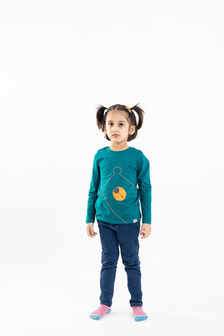 Peek-a-Bear Full Sleeve T-Shirt in Dark Turquoise - Unisex