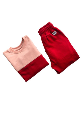 Color Play Sweatshirt Co-Ord Set in Red - Unisex