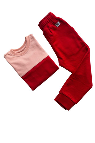 Color Play Sweatshirt Co-Ord Set in Red - Unisex