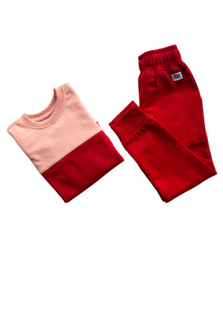 Color Play Sweatshirt Co-Ord Set in Red - Unisex