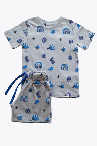 Abstract Adventure Shorts Co-Ord Set in Cloudy Grey - Unisex
