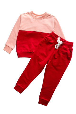 Color Play Sweatshirt Co-Ord Set in Red - Unisex