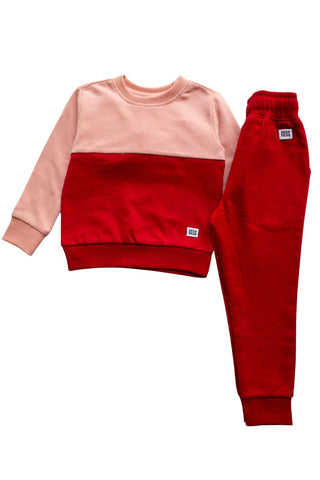 Color Play Sweatshirt Co-Ord Set in Red - Unisex