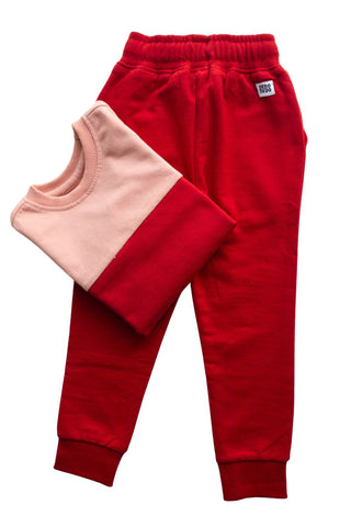 Color Play Sweatshirt Co-Ord Set in Red - Unisex