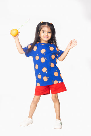 Fruit Buddy T-Shirt and Shorts Set in Cobalt Blue and Red - Unisex