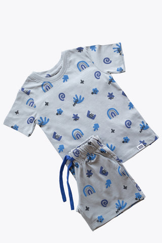 Abstract Adventure Shorts Co-Ord Set in Cloudy Grey - Unisex