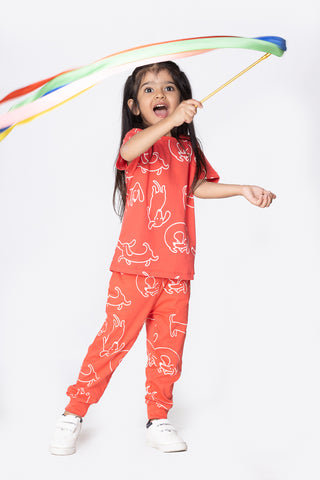 Doodle Poodle Co-ord Set in Mandarin Red - Unisex