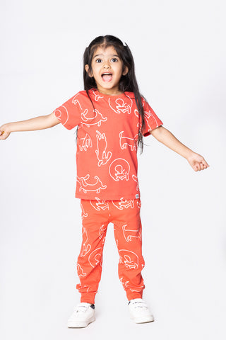 Doodle Poodle Co-ord Set in Mandarin Red - Unisex