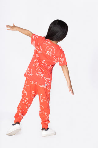 Doodle Poodle Co-ord Set in Mandarin Red - Unisex