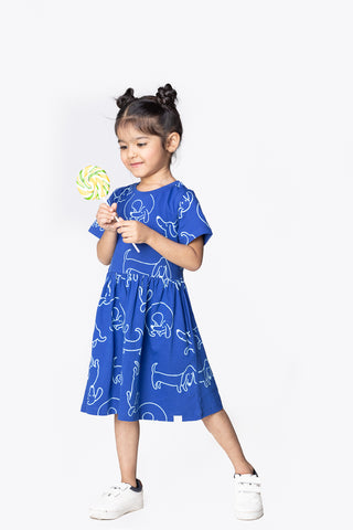 Doodle-Poodle Dress with Pockets in Cobalt Blue