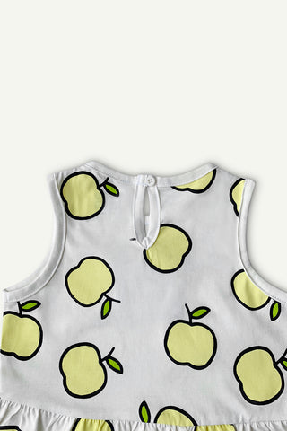 Fruity Dress with Pockets in White