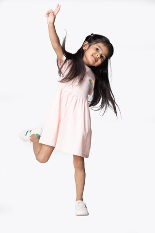 Rainbow Star Dress with Pockets in Peach Pink
