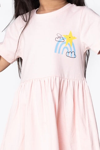 Rainbow Star Dress with Pockets in Peach Pink