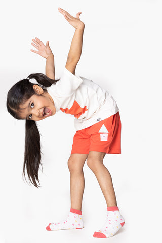 Smiling Shapes Shorts in Mandarin Red - Unisex