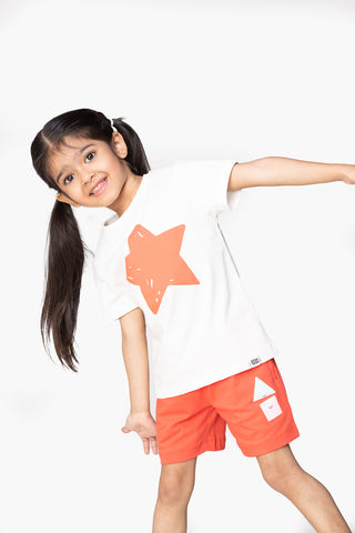 Smiling Shapes Shorts in Mandarin Red - Unisex